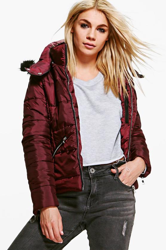 Ava Crop Padded Jacket With Faux Fur Hood